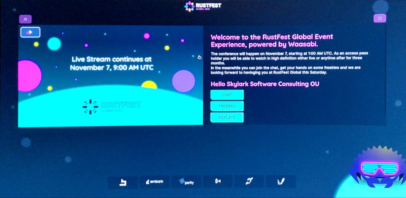 Screenshot of Waasabi at RustFest Global 2020